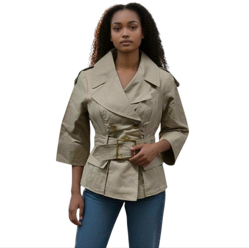 Blanc Noir Womens Cropped Linen Safari Trench Coat Size Small Beige Jacket NWT